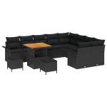 12 dalių sodo sofos komplektas su pagalvėmis Juodas Poli Ratano Akacija,3 dalių sodo valgomojo komplektas su pagalvėmis Juodas Poli Ratano Akacija,2 vietų sodo sofa su pagalvėmis Juodas Poli Ratano