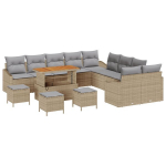 14 dalių sodo sofa rinkinys su pagalvėlėmis, smėlio poli ratanas akacijos,2-sėdimų vietų sodo sofa su pagalvėlėmis, smėlio poli ratanas,4 dalių sodo valgymo rinkinys su pagalvėlėmis, smėlio poli ratanas akacijos