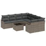 9 dalių Sodo Sofa Rinkinys su Pagalvėmis Pilkas Poli Ratanas,2-vietė Sodo Sofa su Pagalvėmis Pilkas Poli Ratanas