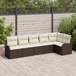 6 dalių Sodo Sofa Rinkinys su Pagalvėmis Ruda Poli Rataninė,2 Sėdimų Sodo Sofa su Saugykla & Pagalvėmis Ruda Poli Rataninė