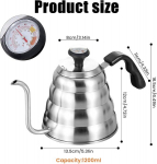 Gooseneck virdulys, 1200 ml / 40 oz nerūdijančio plieno virdulys, kavos puodas, virdulys, gooseneck su termometru visų tipų kaitlentėms, patvarus ir lengvai valomas