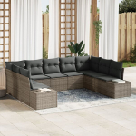 9 Dalių Sodo Sofa Komplektas su Pagalvėmis Pilka Poli Ratanas