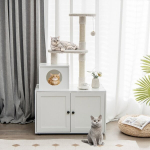 Costway kačių spintelė su draskytu stulpeliu ir sizalio draskymo stulpelio korpusu kačių kraiko dėžėms kačių baldai balti