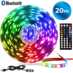 20m RGB LED juosta 12LED/m su &bdquo;Bluetooth&ldquo; ir 44 mygtukų nuotolinio valdymo pultu, spalvota &scaron;viesos juosta, lanksti ap&scaron;vietimo juosta, dekoratyvinis ap&scaron;vietimas.