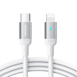 USB kabelis su LED indikatoriumi, 1.2 m, baltas