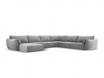 Panoraminė de&scaron;inioji kampinė velvet sofa Vanda, 8 sėdimos vietos, pilka