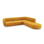 Aksominė de&scaron;ininė kampinė sofa Micadoni Miley, 252 x 220 x 74, geltona