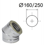 Izoliuota 45&deg; lenkimas. D-160/250 mm.