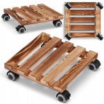 Medinis kvadratinis stovas po gėlėms skirtomis vazoninėmis, 30 &times; 30 cm, su ratukais, rudas, HIGHER