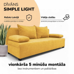 Dvivietis i&scaron;skleidžiamas sofos &bdquo;Simple Light&ldquo; be porankių, &bdquo;Podrez&ldquo;, geltonos spalvos