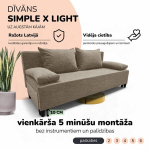Dvivietis i&scaron;skleidžiamas sofos Simple X Light, be porankių, Podrez, smėlio spalvos
