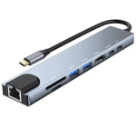 USB-C &bdquo;Hub 8 in 1&ldquo; adapteris su 2 HDMI 4K, Ethernet, SD/TF, PD 100W