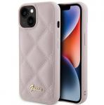 Guess dygsniuotas metalinis dėklas su logotipu iPhone 15 - rožinis