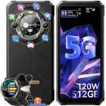 Telefonas &bdquo;Blackview BL9000 + W50 Pro 5G&ldquo; 24 GB + 512 GB 6,78 colio + 1,32 colio antrinis ekranas 50 MP &bdquo;Android 13&ldquo; NFC Juoda