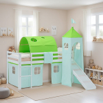 Dviauk&scaron;tė lova, 207.5x228x217.5 cm, balta, žalia