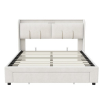 Mink&scaron;ta lova 140&times;200 cm su daugiafunkciu patalynės saugojimu, LED ir USB, samto audinys, smėlio