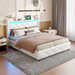 Lova 160 x 200 cm, su USB įkrovimo prievadu ir LED ap&scaron;vietimu, tinka paaugliams ir suaugusiesiems, balta