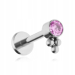 Titano labret auskaras su rožiniu cirkoniu - sidabrinis 1,2/6 mm