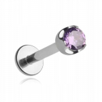 Titano labret auskaras su violetiniu cirkoniu 1.2/6/2.5 mm