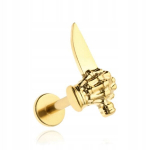 Titano labret auskaras "rankos su peiliu", 1.2/6 mm, aukso spalvos