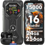 Telefonas Blackview ROCK 1 6.56" 24GB+256GB 15000mAh Android 16 NFC/GPS/4G + Airbuds 9 - Juoda