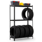 Metalinis stelažas AKORD Metalinė lentyna padangoms garažui 3 lentynos 120x40x180 Juodas