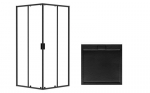 Kvadratinė du&scaron;o kabina Besco Zarya su padėklu Axim, 80 x 80 x 190 cm, Black+Stone Effect Black