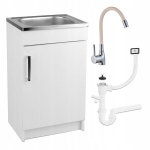 Virtuvine spintele 50x40 cm balta su plienine kriaukle elastiniu smelio spalvos maisytuvu ir sifonu