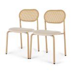 Natūralios medienos valgomojo kėdės 2 vnt. rinkinys su rotango atlo&scaron;u ir mink&scaron;ta sėdyne, skandinavi&scaron;ko stiliaus dining chair