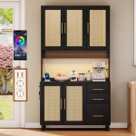 Virtuvės bufetas 183 cm su LED, USB, lizdais ir stalčiais