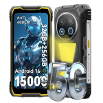 Telefonas Blackview ROCK 2 Pro 5G - 6,67&Prime; 120Hz - Android 16 - 32GB+256GB - 15000mAh - NFC -16MP+13MP - Geltona