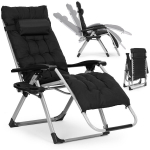 Garden beach lounger with cushion and headrest adjustable black MultiGarden