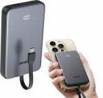 Atsarginis maitinimo &scaron;altinis ("Power Bank") Ugreen Pb526 Powerbank 10000mah Usb-c 20w, Įmontuotas Kabelis, Pilkas Led
