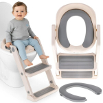 Tualeto sėdynės adapteris vaikui, laiptelis‑pakopėlė, mink&scaron;ta sėdynė, atrama kojoms, balta‑pilka Sun Baby