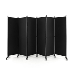 6 panelių 183 cm auk&scaron;čio ratuku kambario pertvara juoda, 6 panelių 183 cm auk&scaron;čio ratuku kambario pertvara juoda