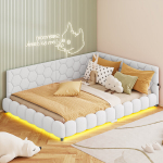 Sofa-lova 140 x 200 cm su LED ir USB, ėriuko vilna, balta