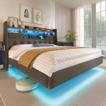Dvigulė lova 160x200, LED ap&scaron;vietimas, USB, pilka