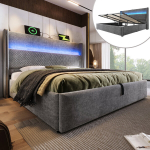 Hidraulinė lova, LED ap&scaron;vietimas, USB/Type-C, 140x200 cm