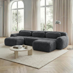 Modulinė U formos sofa, pliu&scaron;inis audinys, be surinkimo, su pagalvėmis, pilka, 1 vnt
