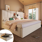 Dvigulė lova 140x200, hidraulinis pakėlimas, USB įkrovimas, 2 dėžės