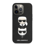 Karl Lagerfeld PU Saffiano Karl and Choupette Heads Case, skirtas iPhone 13 Pro, juodas