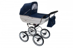 Retro stiliaus vežimėlis su automobiline kedute Renee Baby Fashion, white/blue
