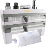 4 viename daugiafunkcinis stelažas virtuvei LIVMAN LEZ-94- pagardų laikiklis, folijos ir maistinės plėvelės laikiklis bei pjaustyklės ir popierinių rank&scaron;luosčių laikiklis