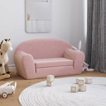 Vaiki&scaron;ka dvivietė sofa-lova, rožinės spalvos, mink&scaron;tas pliu&scaron;as