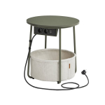 Mi&scaron;ko žalios ir kreminės baltos spalvos &scaron;oninis staliukas su įkrovimo stotele ir lizdu