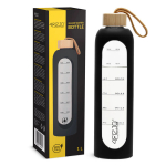 Stiklinė gertuvė su motyvaciniu užra&scaron;u 1 L 4FIZJO juoda