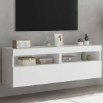 Sieninės TV spintelė，TV staliukas，Televizoriaus spintelės su LED, 2vnt., baltos, 60x30x40cm CFE24787