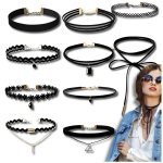 Choker kaklo papuo&scaron;alų rinkinys, juodas, 10 vnt.