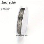 1 Ritė 0.3-0.5mm Nerūdijančio Plieno Tvirta Viela Papuo&scaron;alams, 8 Spalvos. Rivex, 0,03 cm plieno spalva
