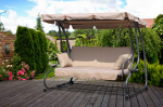 Sodo sūpynės, 3 vietos, 2 viename, smėlio spalvos pagalvėlės, MultiGarden